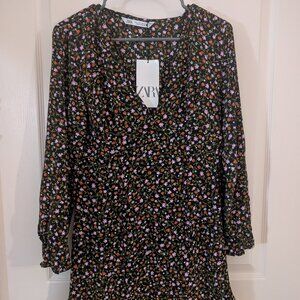 Zara Floral Mini Dress V-Neck